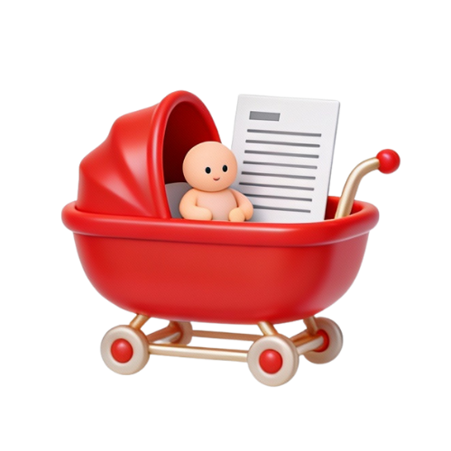 Birth registration service icon showing baby cradle and official document